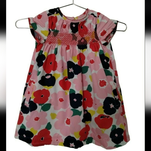 Mini Boden Poppy Floral Dress Smocked Front Button back Size 3 to 4 Y W Pockets - Picture 1 of 12